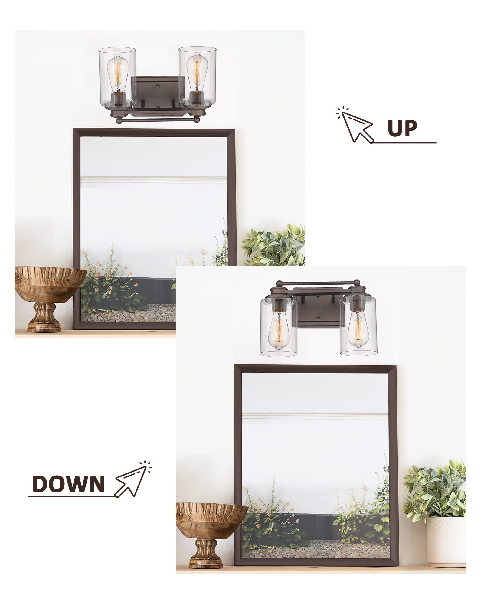 HWH Farmhouse 2-Light Bathroom Vanity Wall Sconce with Oil-Rubbed Bronze Finish - Perfect for Mirror Lighting, Dressing Table & Powder Room Decor (Model: 5HLT63B-2W ORB) | Elegant Wall Lighting for Modern and Rustic Bathrooms