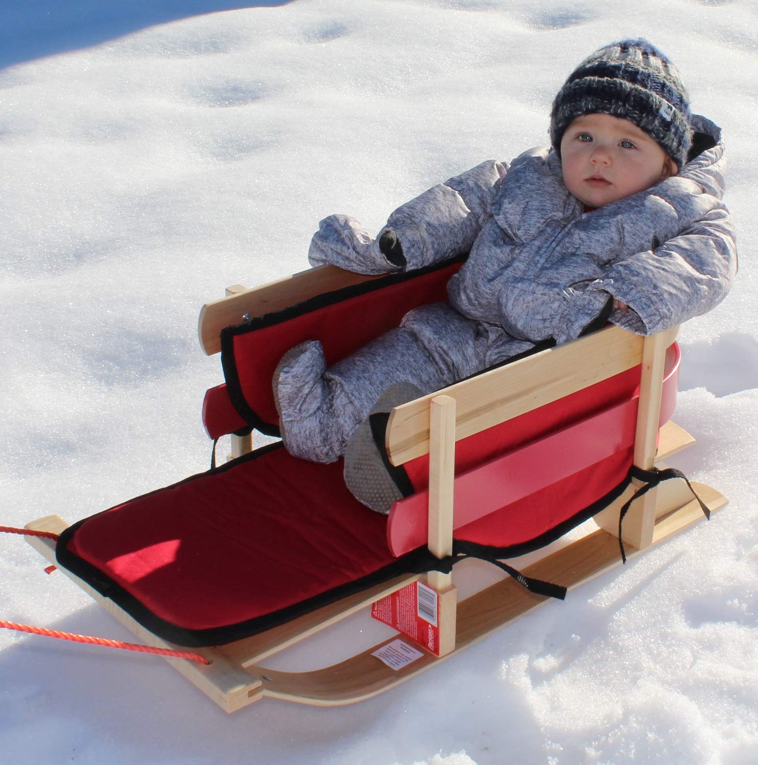 Flexible Flyer Baby Snow Sled - Wooden Toddler Toboggan with Pull Rope for Kids | Winter Outdoor Fun, Snow Play & Family Sledding Adventures