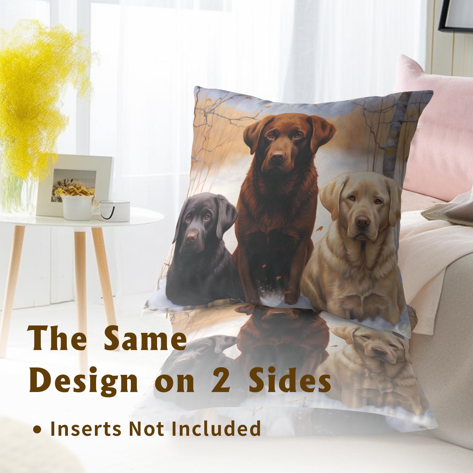 2 Pack Labrador Retriever Throw Pillow Covers - 18x18 Inch Soft Cotton Dog Pillow Cases with Black, White & Brown Dog Patterns, Perfect for Sofa, Bed & Home Decor - Cute Pet Lover Gift Idea for Dog Owners