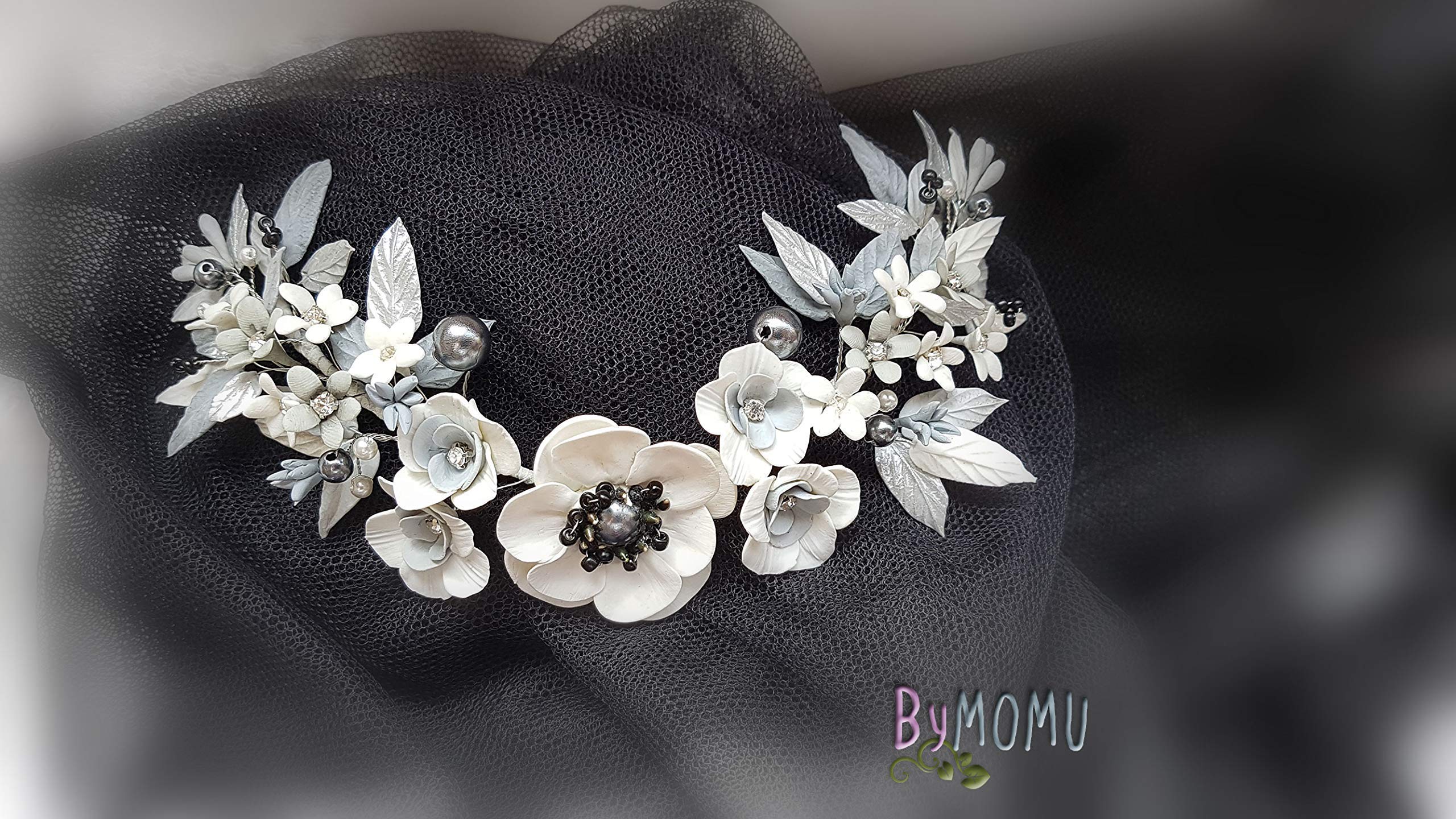 Elegant White Cold Porcelain Flower Bridal Hair Comb - Handmade Bride Hair Accessories for Wedding, Bridal Shower & Special Occasions