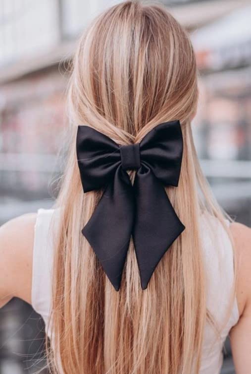 Xcilos Large Satin Hair Bows for Girls & Women - 3 Pack Silk-Style French Bow Hair Clips with Long Tail - Elegant Hair Barrettes & Ribbon Bows for Parties, Weddings & Daily Fashion Accessories (Random Colors)