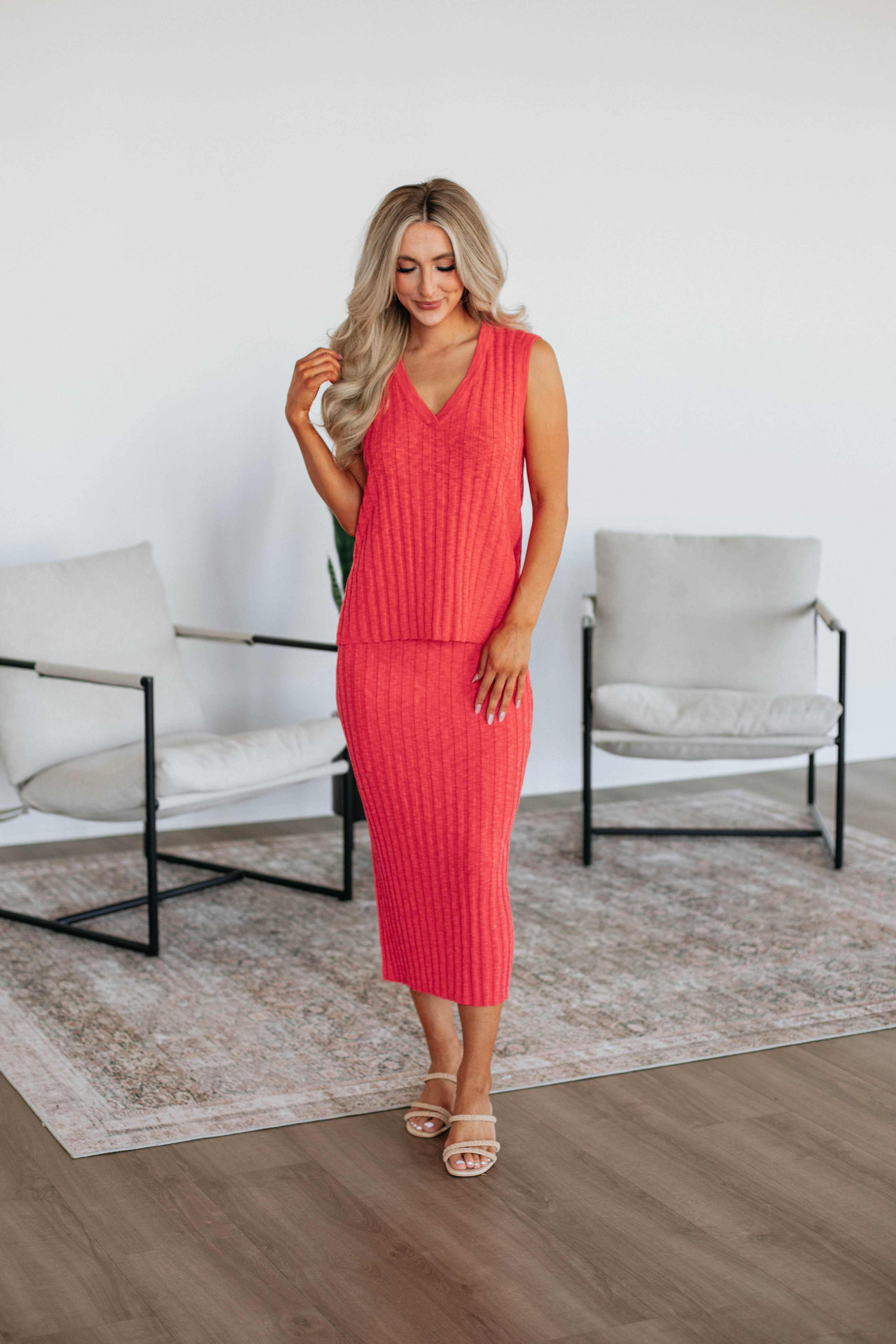 Andri Knit Top Women's Deep Coral Long Sleeve Casual Shirt - Perfect for Fall Layering & Office Wear