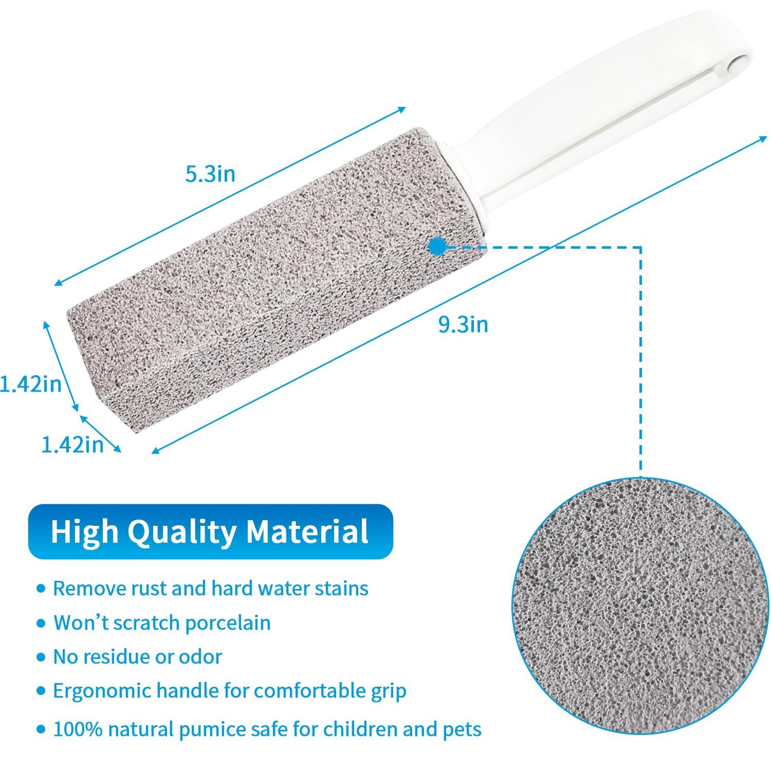 4 Pack Pumice Stone for Toilet Bowl Cleaning - Heavy Duty Pumice Stick with Ergonomic Handle - Removes Limescale, Hard Water Rings, Calcium Buildup, Iron & Rust Stains - Bathroom Tile & Bathtub Cleaner - Perfect for Deep Cleaning and Stain Removal in Toilets, Sinks & Showers