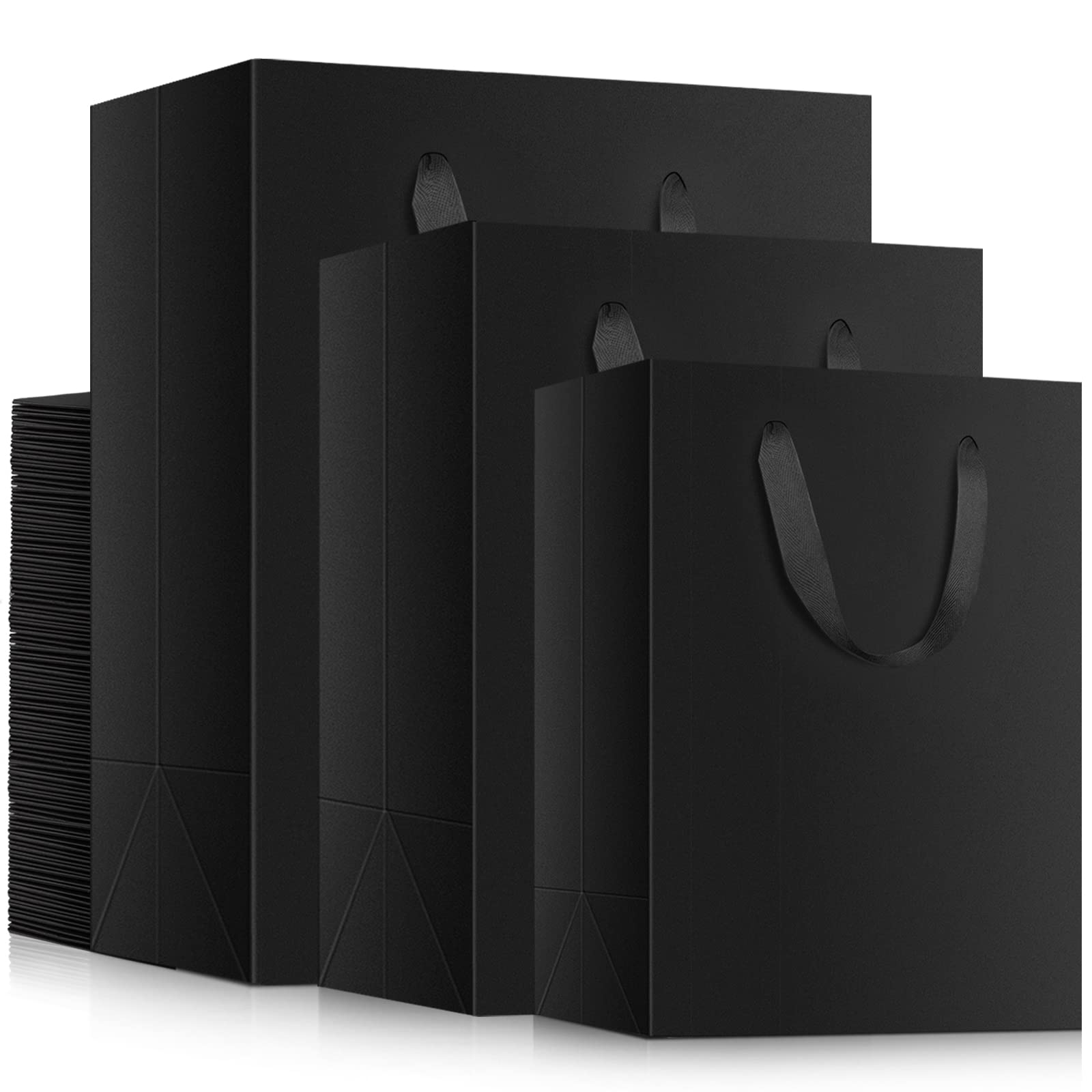 EUSOAR Kraft Paper Gift Bags - 30 Pack Eco-Friendly Recyclable Wedding Favor Bags with Ribbon Handles, 3 Sizes (Small/Medium/Large) - Black | Perfect for Wedding Favors, Party Gifts, Cosmetics Pouches & Retail Packaging