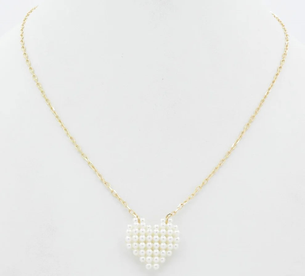 Pearl Beaded Heart Necklace for Women - Elegant Dainty Pearl Heart Pendant Jewelry Gift for Valentine's Day, Anniversary & Special Occasions