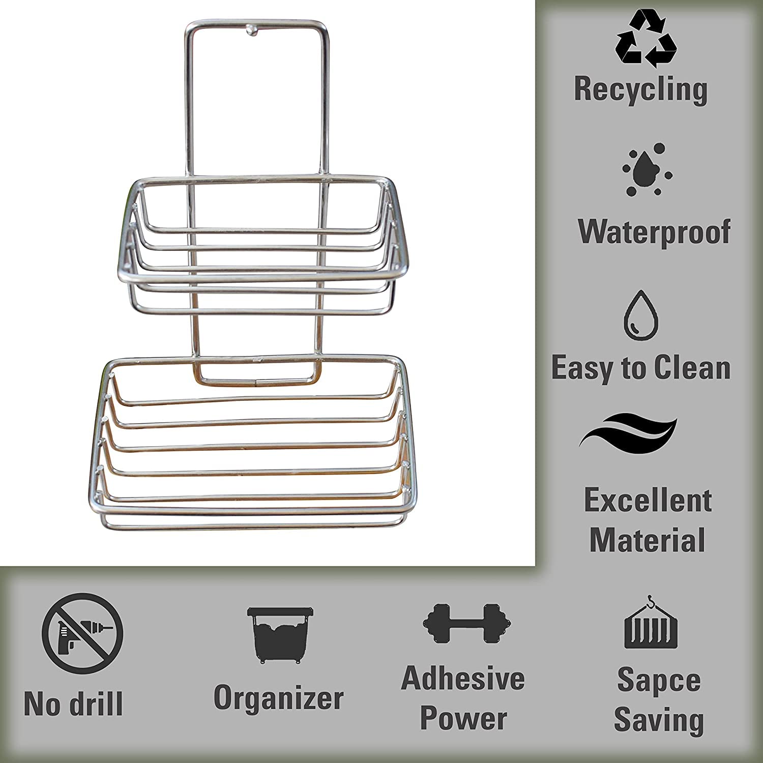 RIOMAX Stainless Steel Wall Mounted Double Layer Soap Dish Holder - Bathroom & Kitchen Soap Organizer with Drainage (Silver, Pack of 1) | Perfect for Showers, Sinks & Countertop Organization