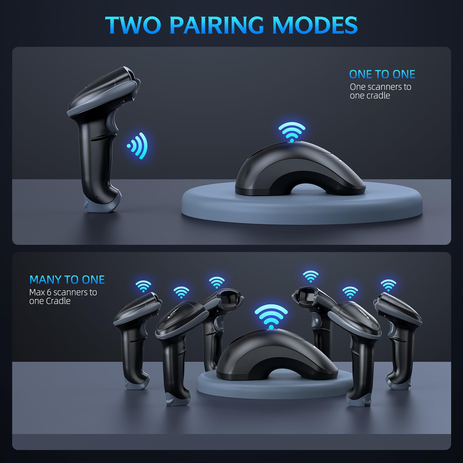 TEEMI Wireless Bluetooth Barcode Scanner - QR & Barcode Reader with USB Cradle, Replaceable Battery, Hands-Free Auto Scanning & Advanced Data Parsing for Retail, Warehouse, and Inventory Management