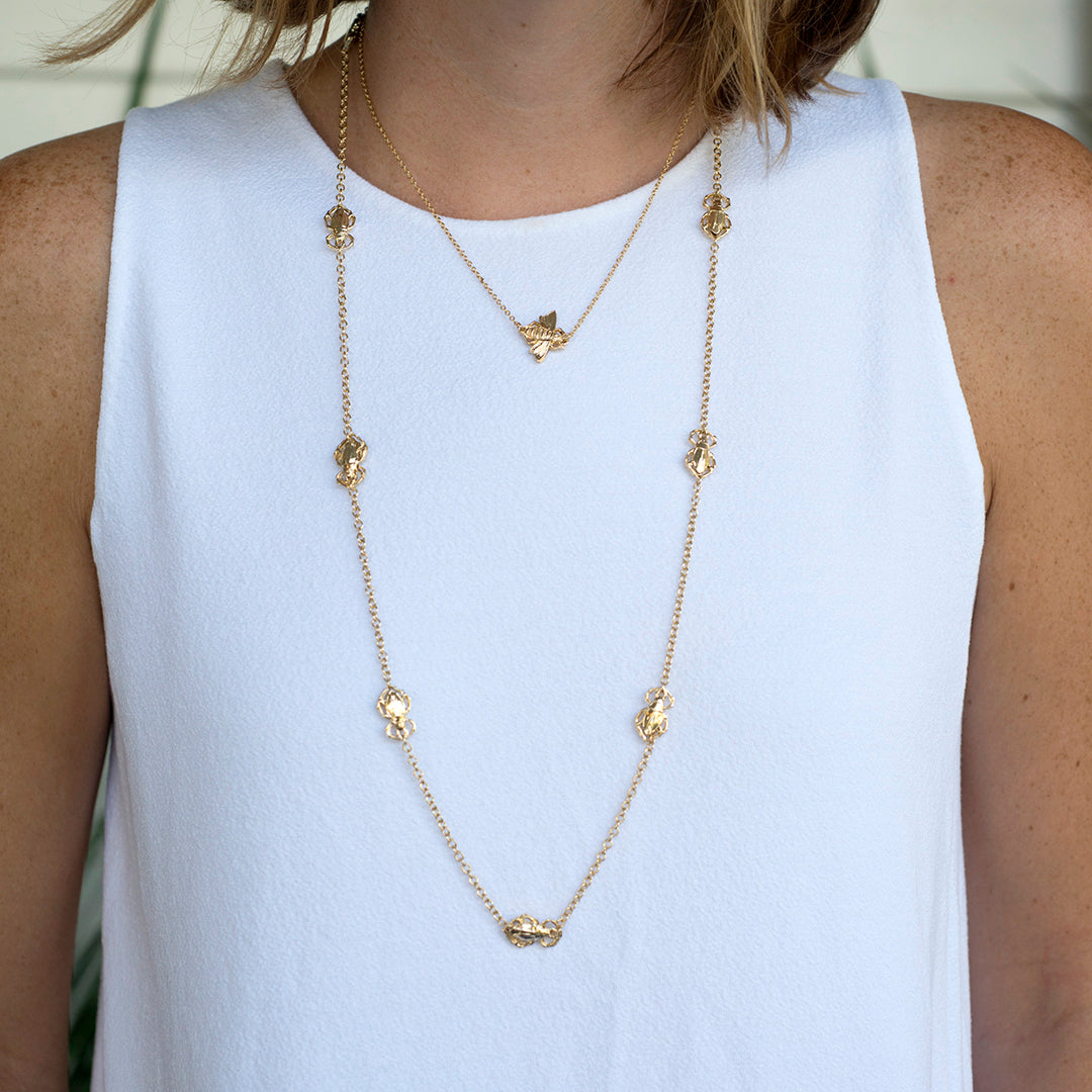 Goldbug Collection Long Bug Station Necklace - Elegant Insect Jewelry for Women, Fashionable Pendant Necklace for Daily Wear and Special Occasions