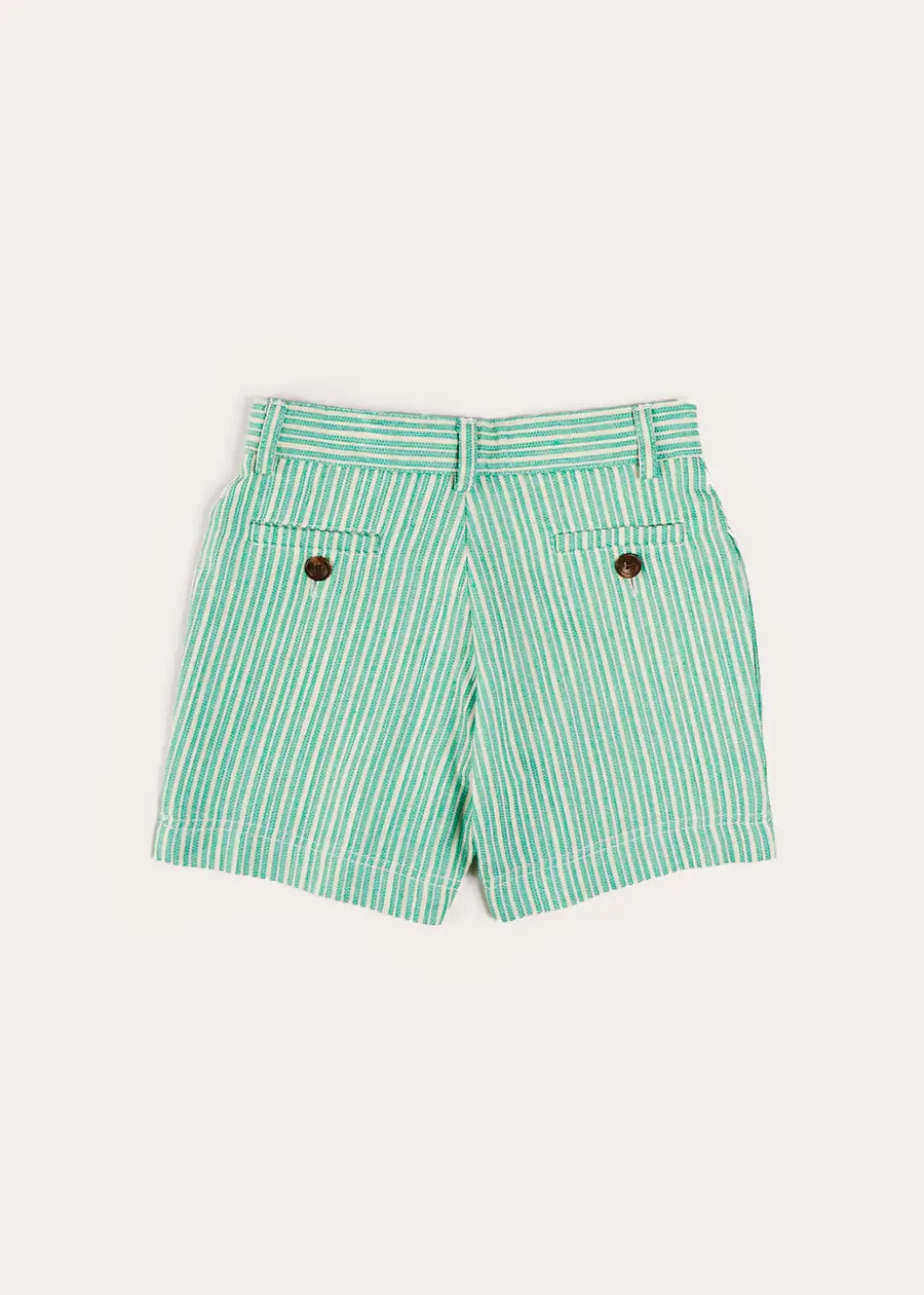 Cheyne Striped Pocket Detail Shorts for Boys & Girls (4-10 Years) - Green | Comfortable & Stylish Kids' Shorts for Summer Play, School & Outdoor Activities