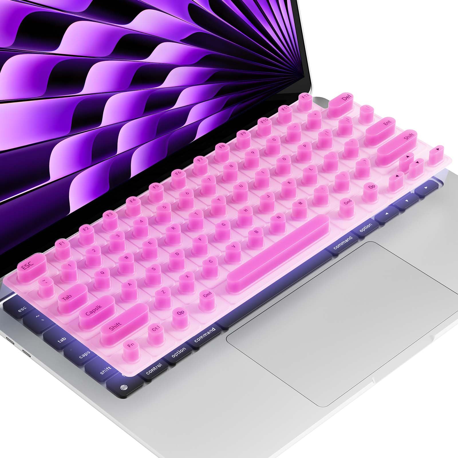 Majeree Silicone Keyboard Cover for Long Nails - Compatible with 2021-2024 MacBook Pro 14/16 & MacBook Air 13/15 - Raised Keys, Gift Box Packaging - Perfect for Typing with Long Nails, Office Work, Study & Home Use (Pink)