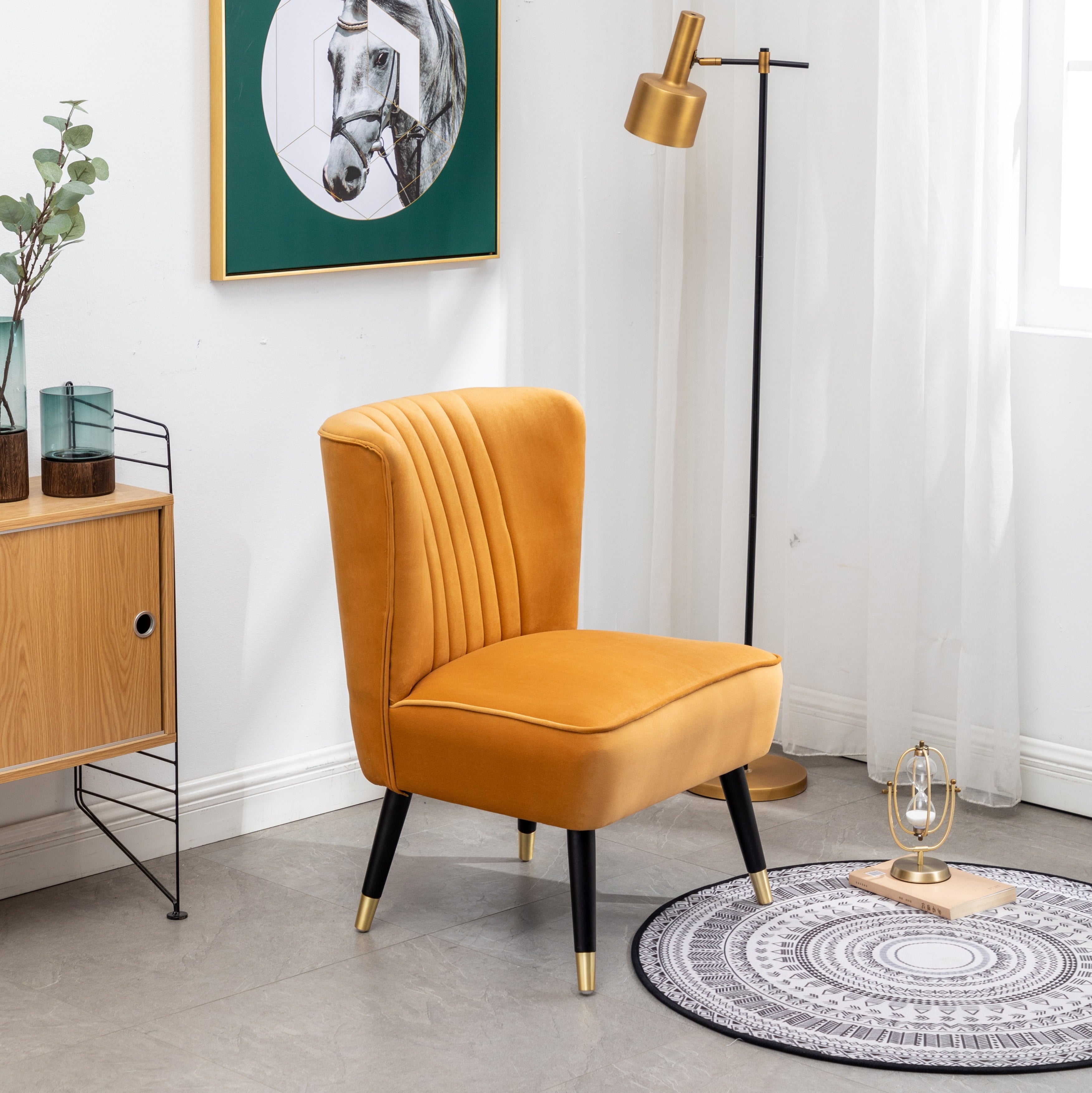 Roundhill Furniture Elon Contemporary Velvet Upholstered Accent Chair - Modern Lounge Chair for Living Room, Bedroom & Office - Soft Velvet Fabric with Sturdy Wooden Legs - Perfect for Reading Nook, Guest Seating or Home Decor