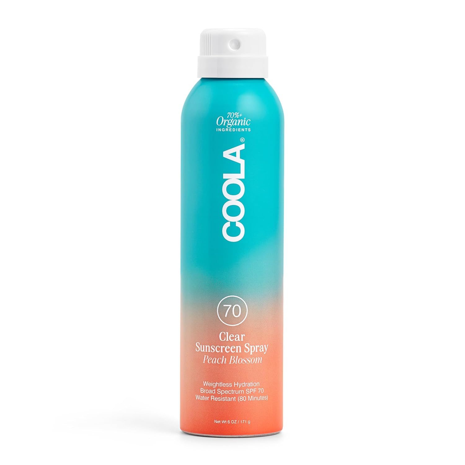 COOLA Classic Body Organic Sunscreen Spray SPF 70 - Peach Blossom Scent | Broad Spectrum UVA/UVB Protection | Water Resistant & Reef Safe | Perfect for Beach, Pool & Outdoor Activities