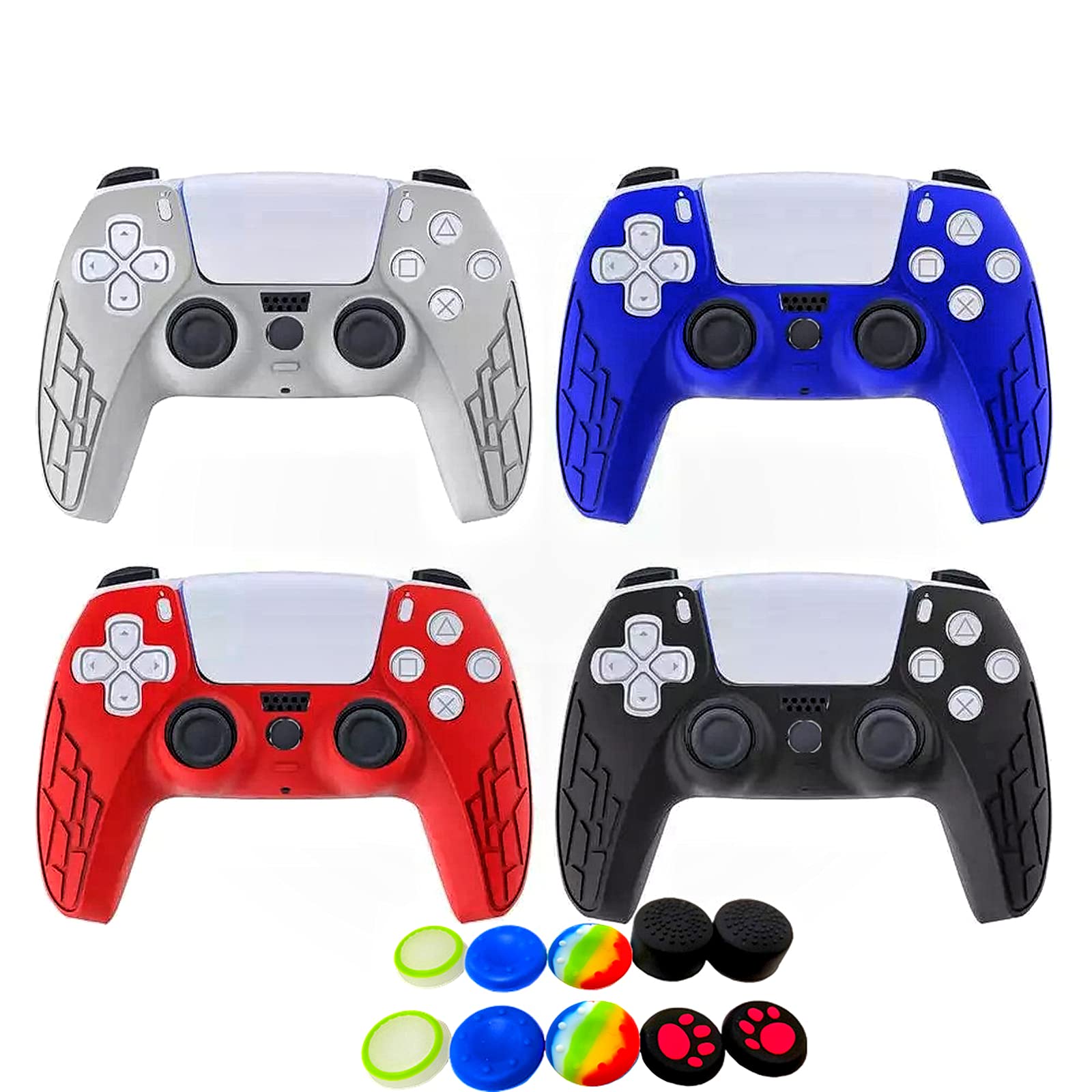 Premium Silicone Skin for PS5 Controller - Anti-Slip Grip Cover with 10pcs Thumbstick Caps (L Type-Red) | Enhanced Gaming Comfort & Protection for Playstation 5 | Perfect for Long Gaming Sessions & Competitive Play