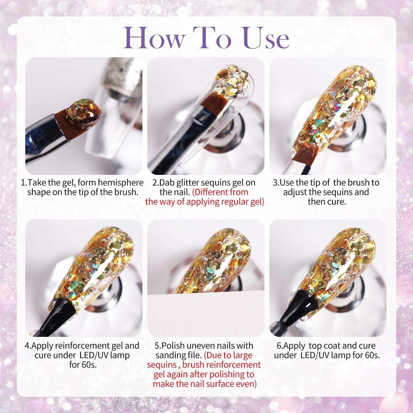 6 Colors Reflective Sequins Gel Nail Polish Set - 5g Each, Long Lasting & High Shine - Perfect for Nail Salons, DIY Manicures & Special Occasions
