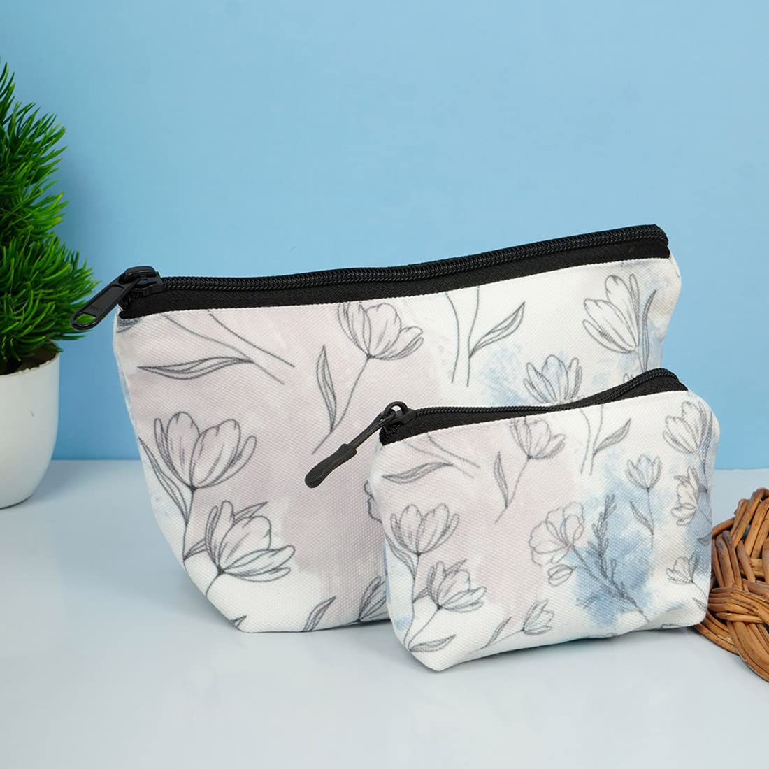 Crazyify Printed Makeup Pouch Set of 2 - Waterproof Cosmetic Bag, Travel Toiletry Organizer & Makeup Brush Holder - Perfect for Travel, Gym, and Daily Essentials Storage