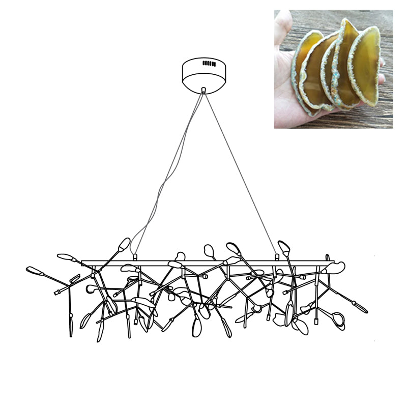 Agate Flake Chandelier - Elegant Natural Stone Crystal Ceiling Light Fixture for Dining Room, Living Room, Bedroom Decor | Modern Luxury Home Lighting