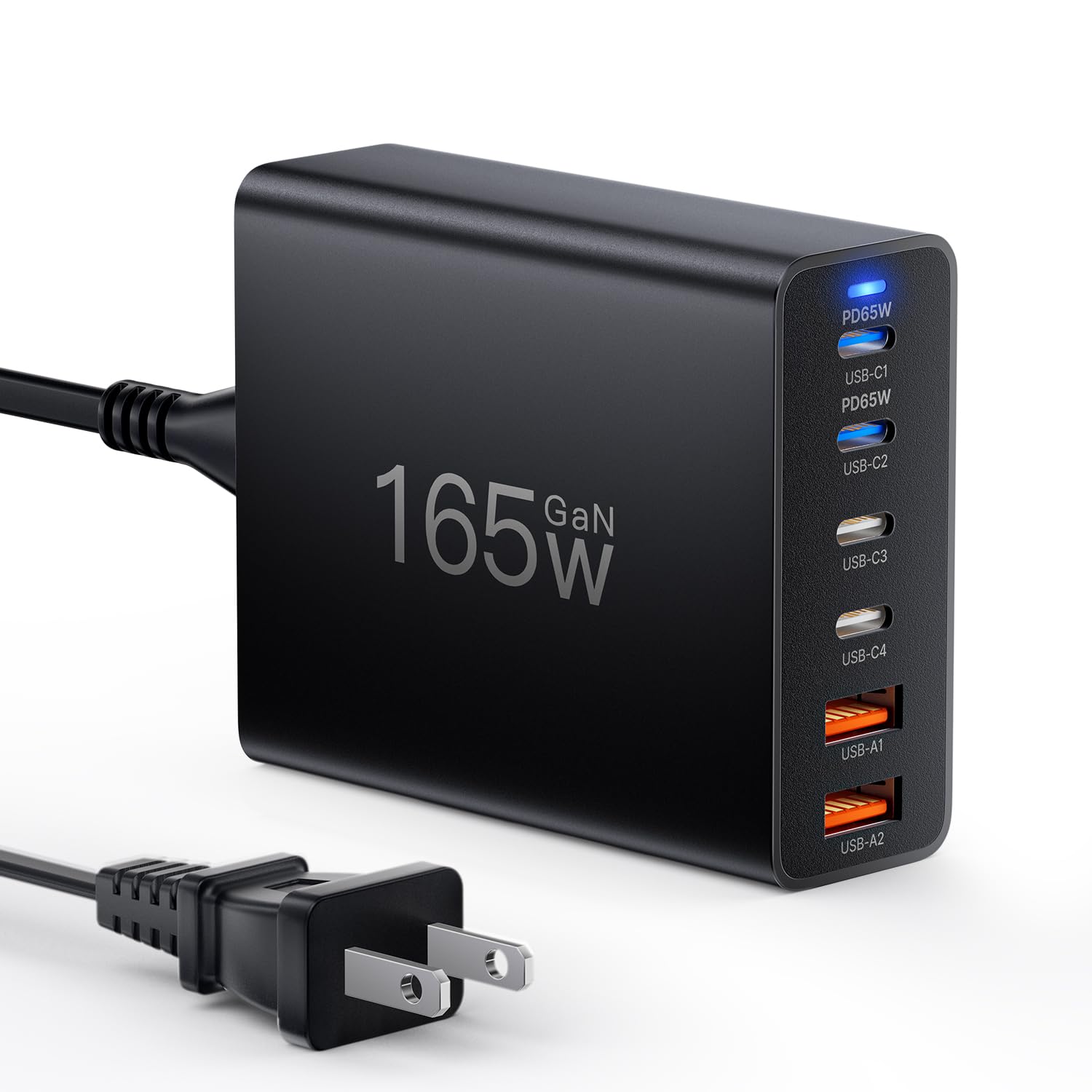 165W GaN 6-Port USB C Fast Charger Block - Multi-Port Wall Charger for iPhone 16/15/14/13, iPad, MacBook Air, Galaxy Note & Pixel - Compact Power Adapter for Home, Office & Travel Charging Station