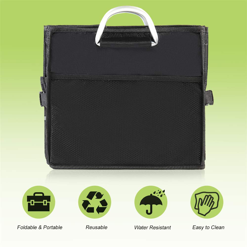 Multi Compartments Collapsible Car Trunk Organizer - Portable SUV & Van Storage Bag (Black) - Perfect for Road Trips, Grocery Shopping & Travel Organization
