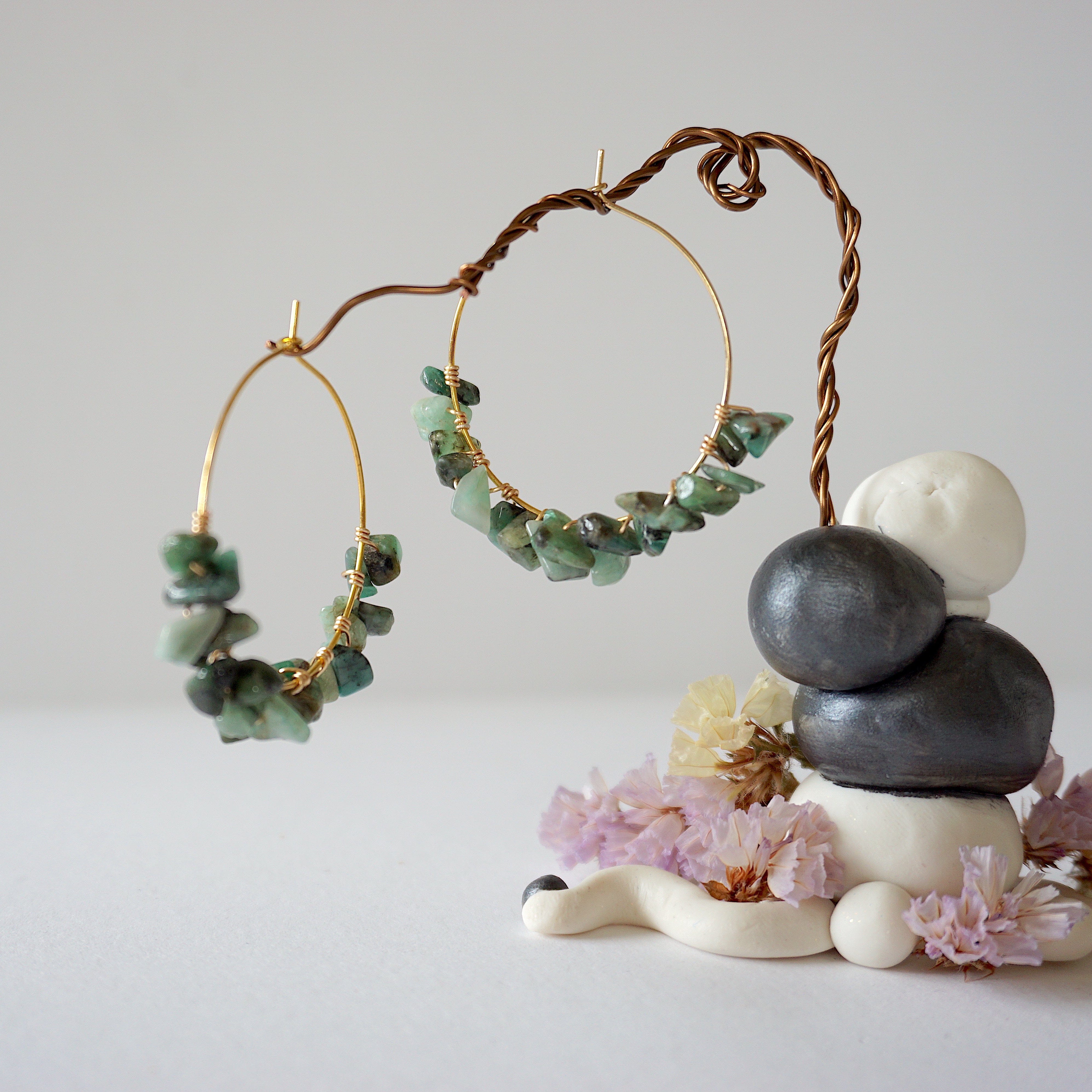 Emerald Cluster Gold Plated Hoop Earrings for Women - Elegant Dangle Drop Earrings for Party, Wedding & Everyday Wear