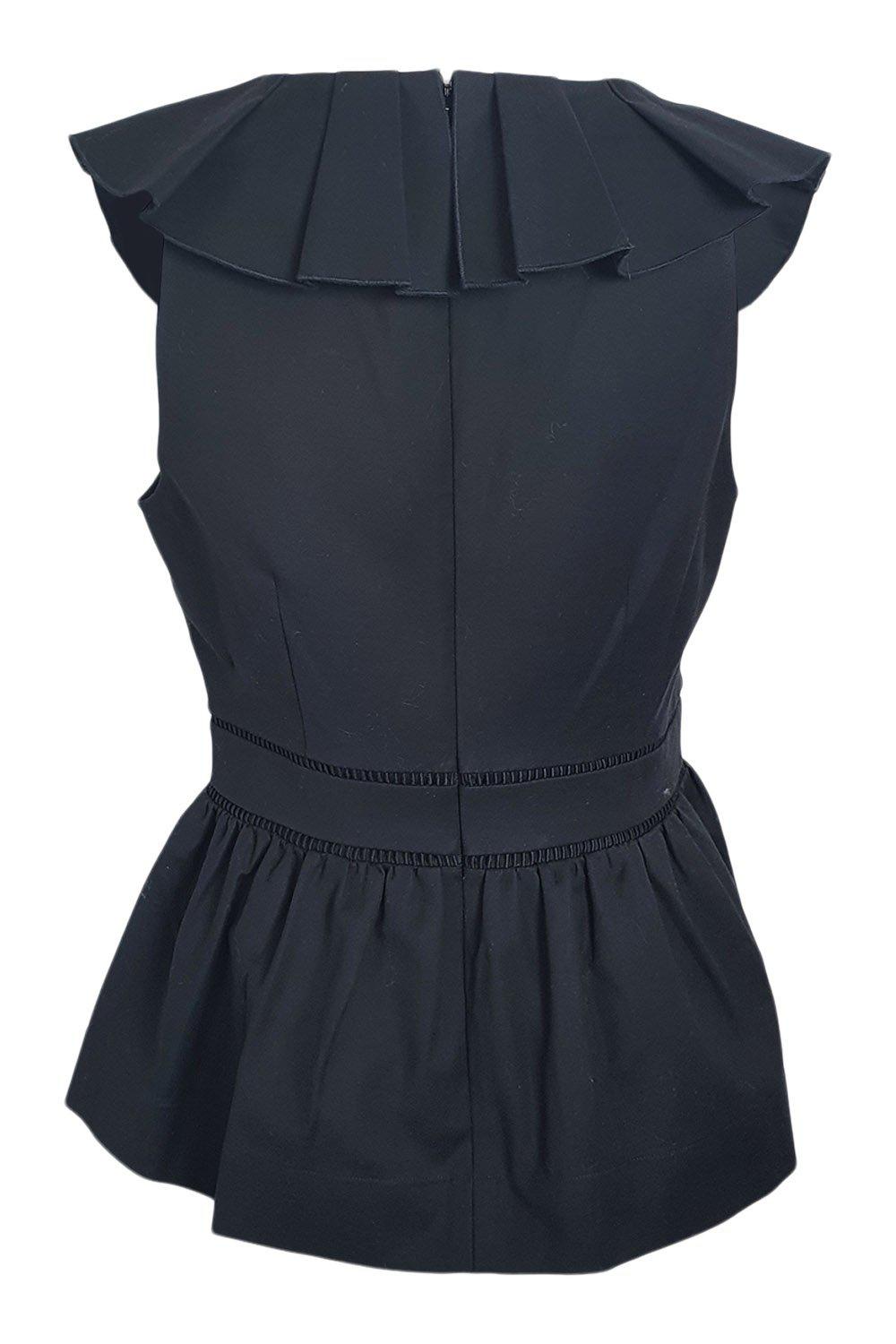 Kate Spade Black California Dreaming Ruffle Neck Fitted Top - Women's Blouse US Size 6 (UK 10) | Elegant Ruffled Shirt for Work, Date Night & Special Occasions