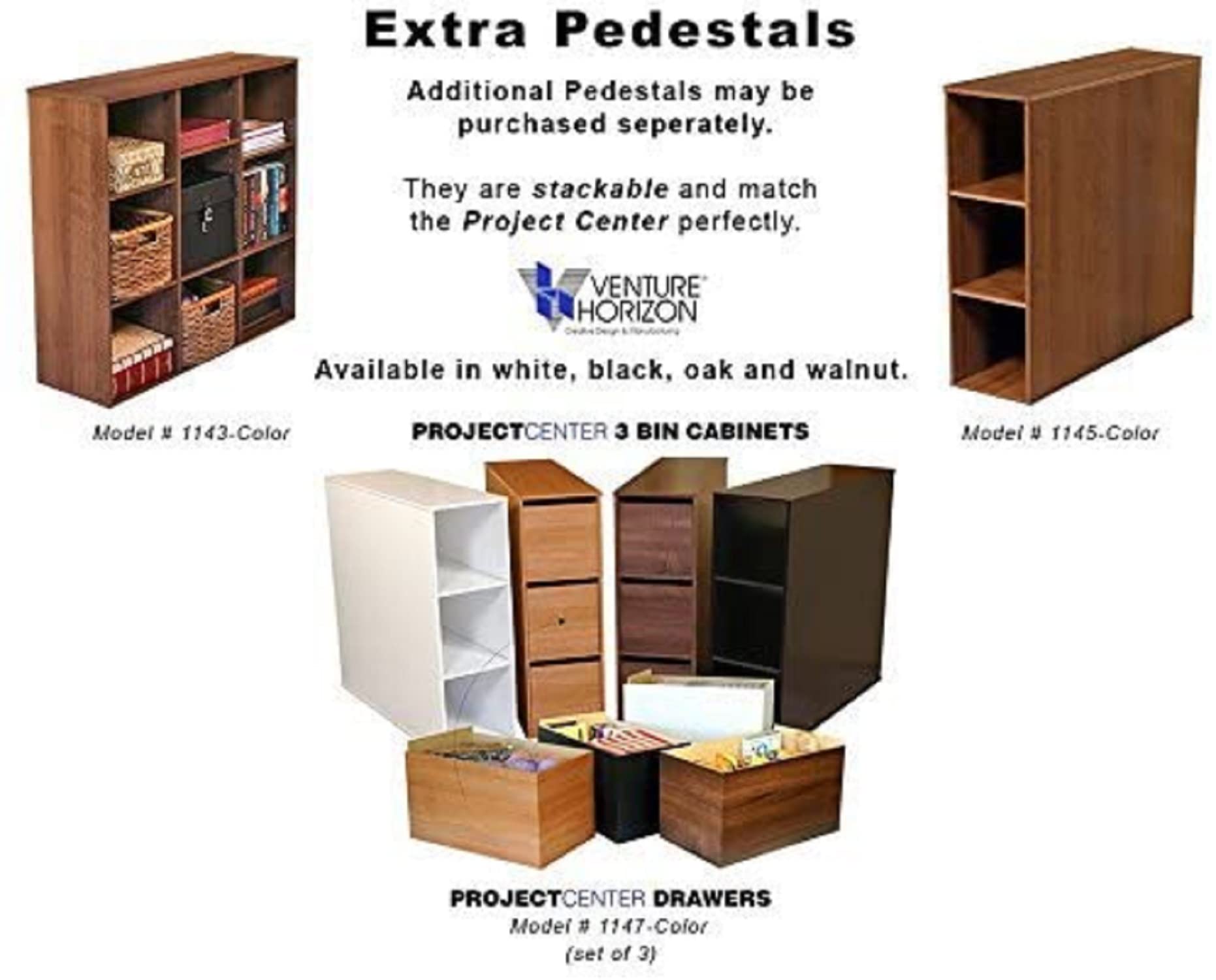 Black Project Center Desk with Bookcase & 3-Bin Storage Cabinet - Home Office Organization for Study, Work & Crafting