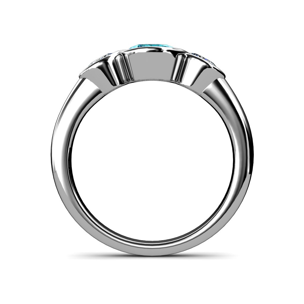 London Blue Topaz & Diamond (SI2, G) Infinity Three Stone Ring 1.95ct tw in 14K White Gold - Elegant Engagement, Anniversary Gift for Her