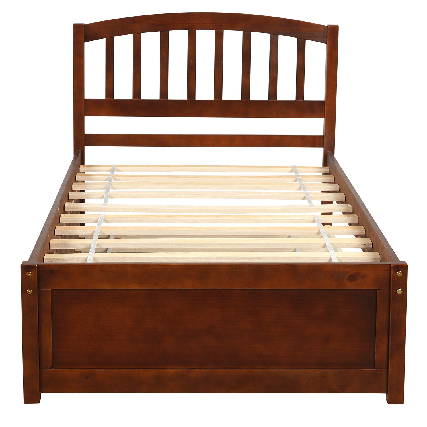 Harper & Bright Designs Solid Pine Wood Platform Bed with Trundle - Twin Size Bed Frame with Headboard for Kids, Teens & Adults - No Box Spring Needed (Walnut) - Perfect for Guest Rooms, Kids' Bedrooms & Small Spaces