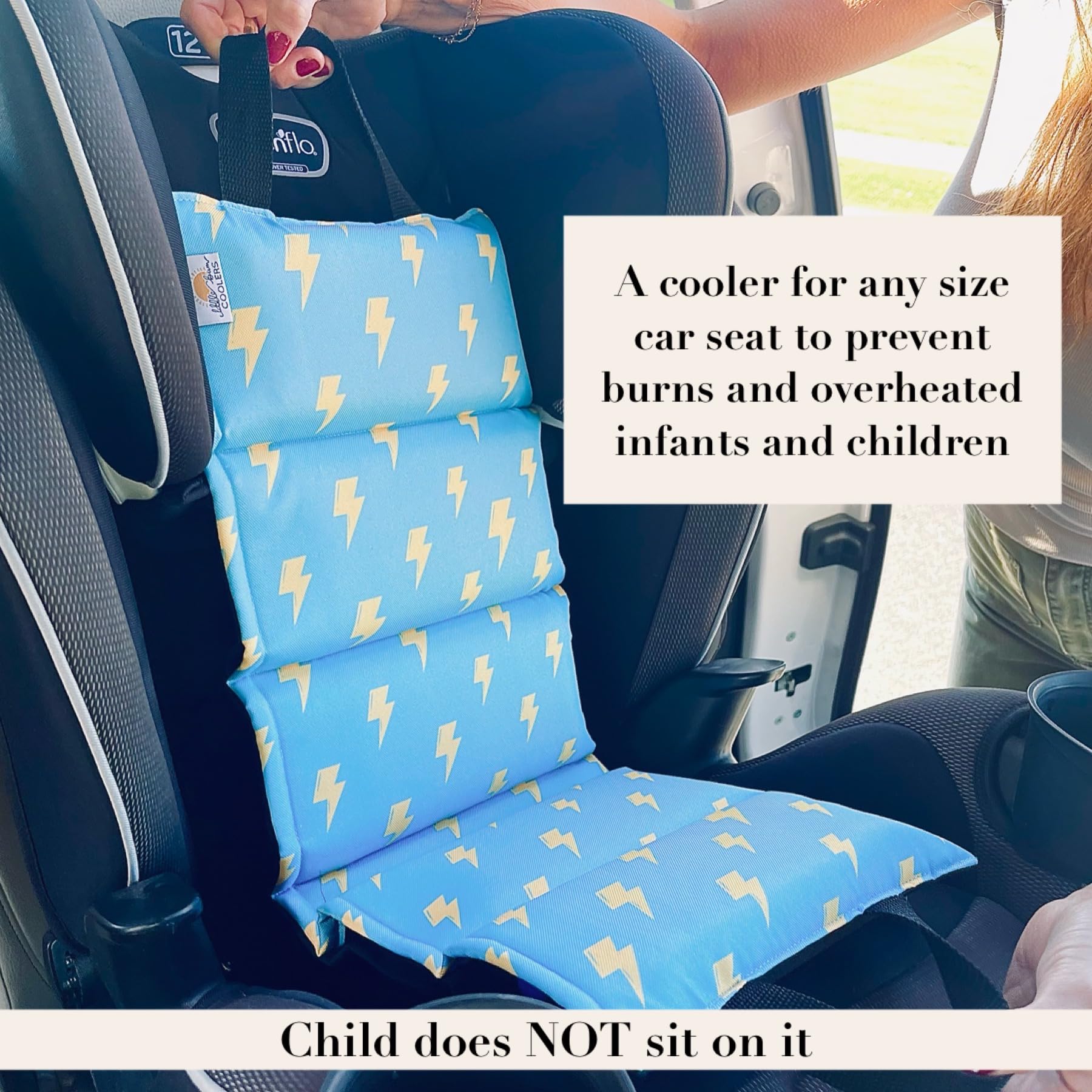 LITTLE BUM COOLERS Original Washable Car Seat Cooler with Insulated Ice Pack - Baby Cooling Cushion Mat for Hot Weather, Multifunctional Infant Car Seat Pad (Lightning) | Keep Baby Cool in Strollers, Car Seats & High Chairs