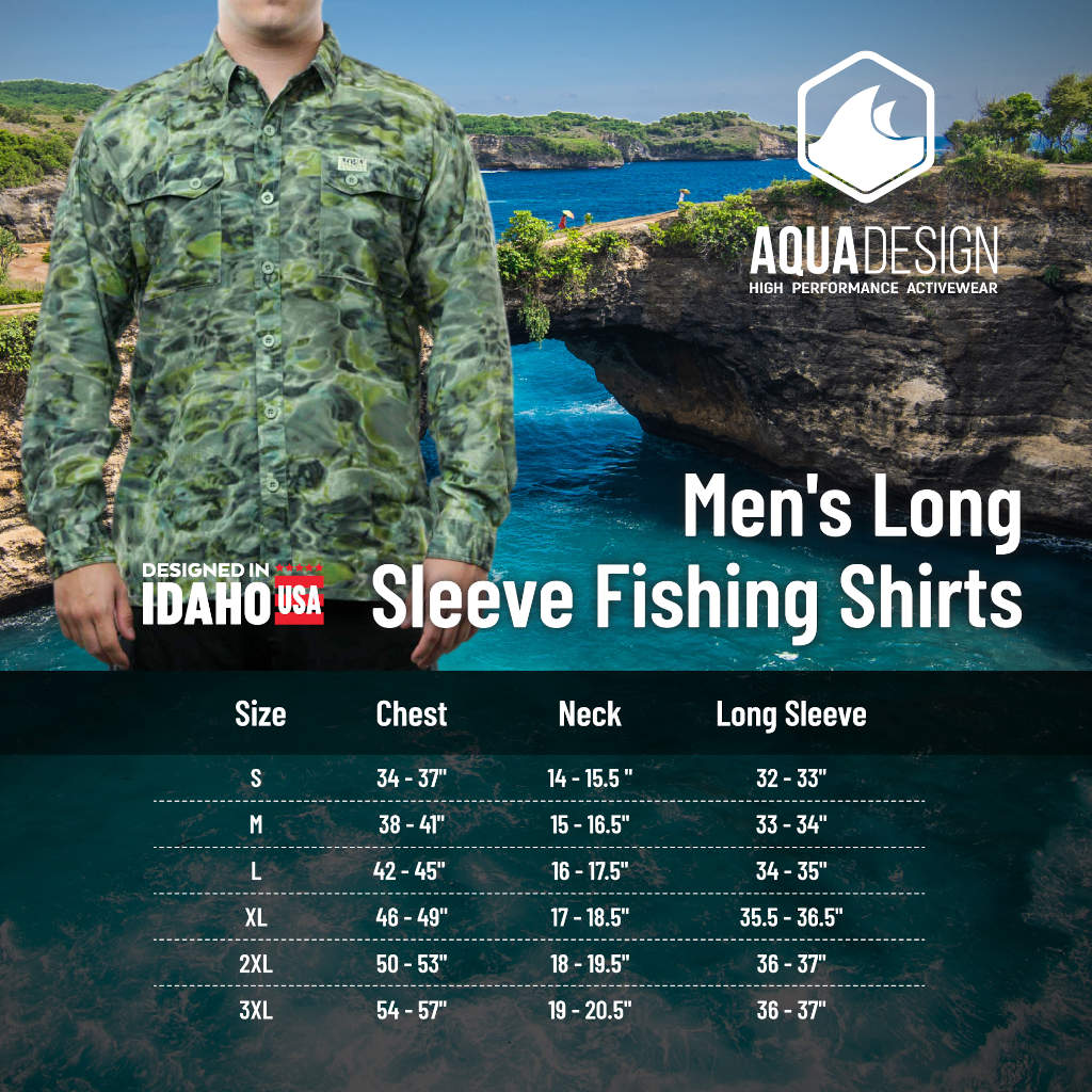 Men's UPF 50+ Button Down Casual Shirt with Venting - Lightweight Breathable Sun Protection Shirt for Outdoor Activities, Beach & Summer Wear - Aqua Design