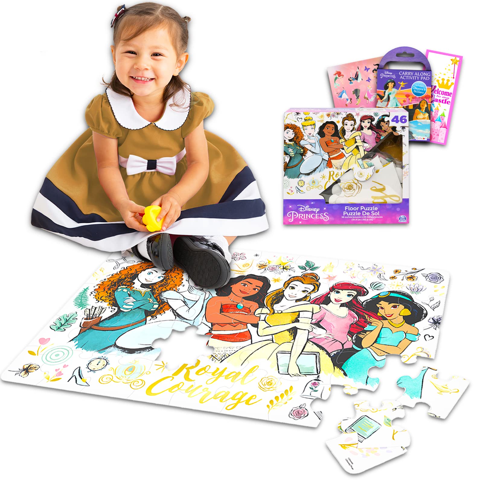 **Disney Princess Puzzle Set for Kids & Toddlers - 46 Piece Floor Puzzle, Stickers, Coloring Pages - Fun & Educational Princess Activity Gift for Girls | Perfect for Birthday Parties, Playtime & Learning Activities**
