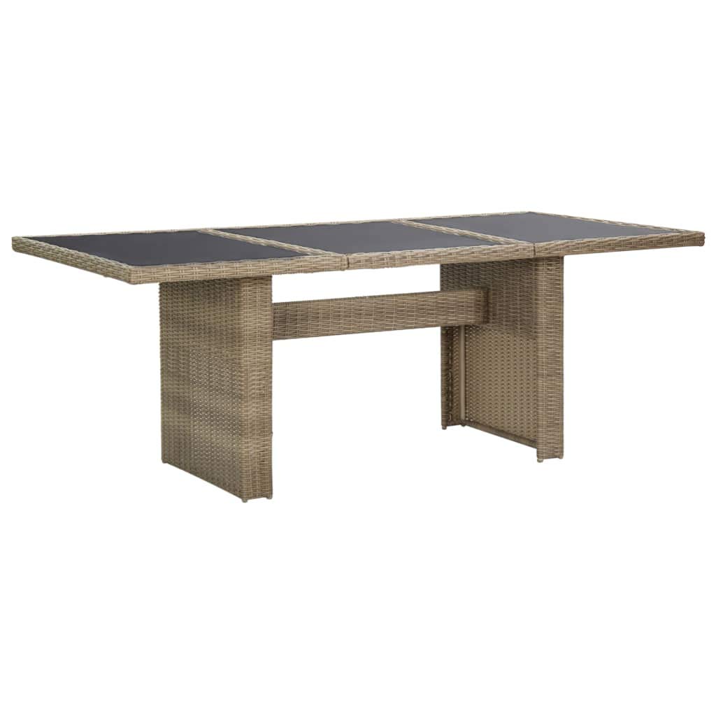 Outdoor Dining Table with Glass Top & Poly Rattan Frame, 78.7