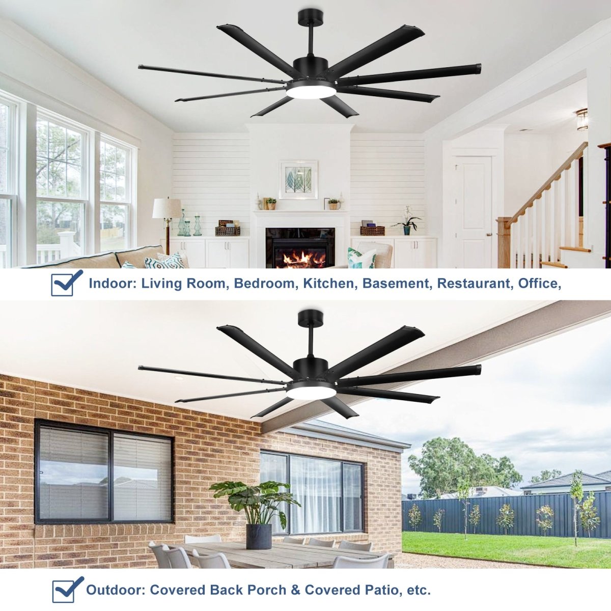 Depuley 80 Inch Modern Ceiling Fan with Lights and Remote - Large Black Quiet Reversible DC Motor, 8 Aluminum Blades - 6 Speed & 3 CCT (3000K-6000K) with Timer - Perfect for Kitchen, Living Room, Bedroom, Patio and Outdoor Spaces