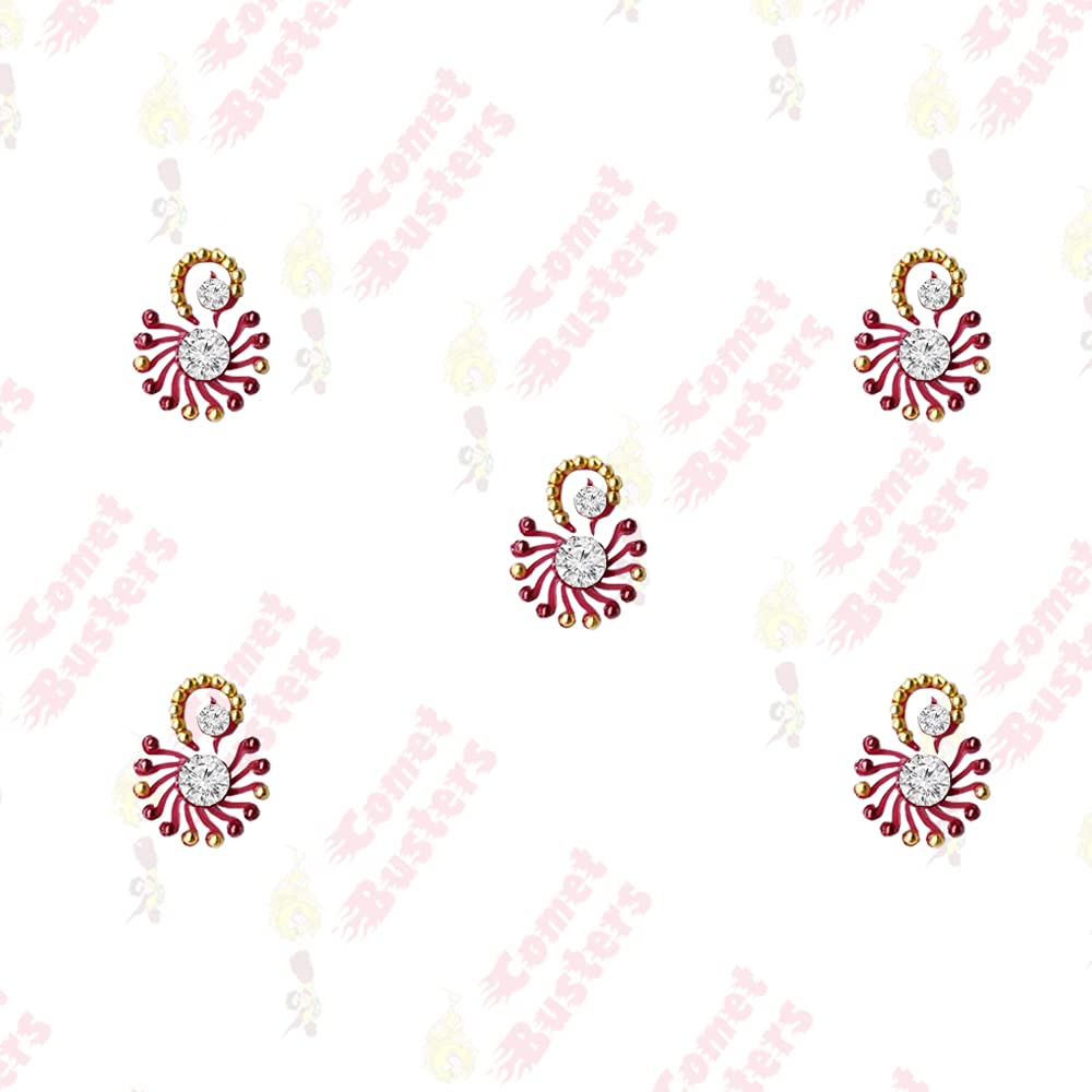 Comet Busters Maroon Fancy Bindis with Gold Beads (BV1128) - Indian Bridal Jewelry for Weddings & Festivals