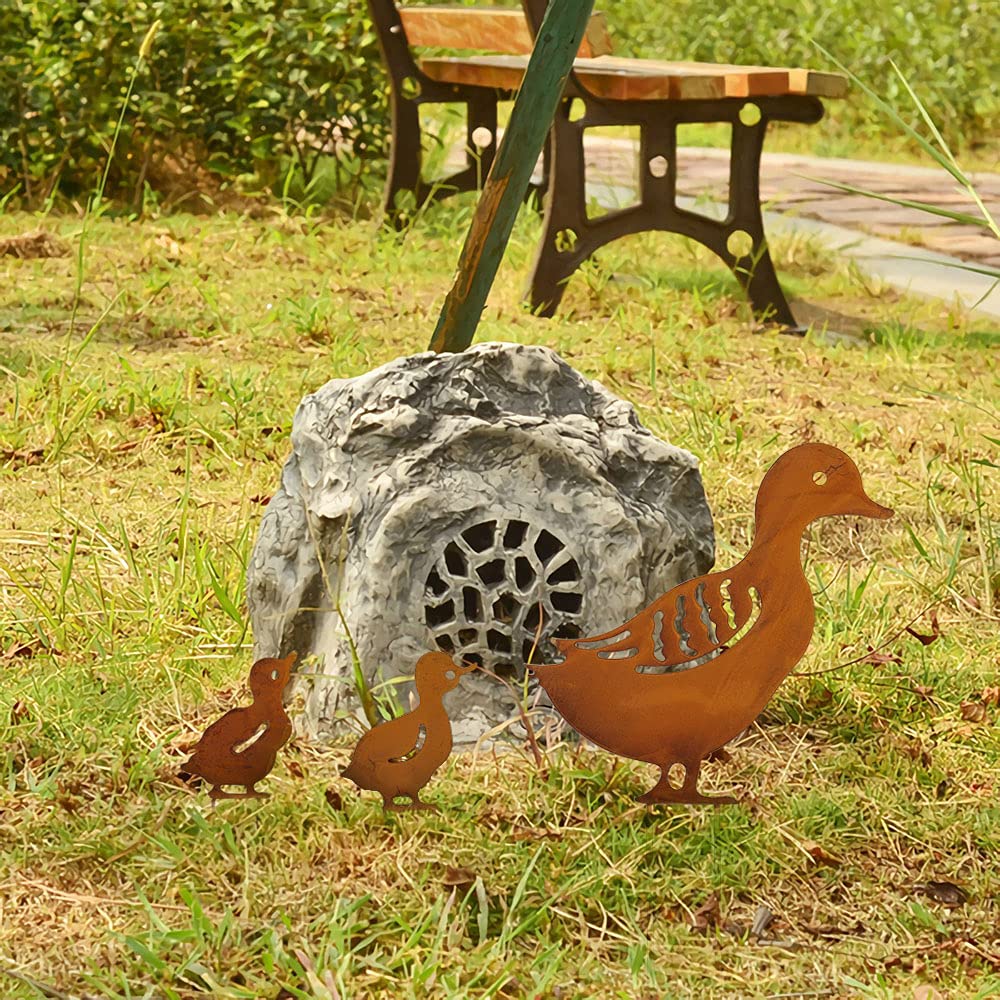 4 Pcs Animal Silhouette Garden Stakes - Metal Duck Hollow Statues for Outdoor Decor, Yard, Lawn & Garden Decoration (Yellow) - Perfect for Courtyards, Patios & Flower Beds
