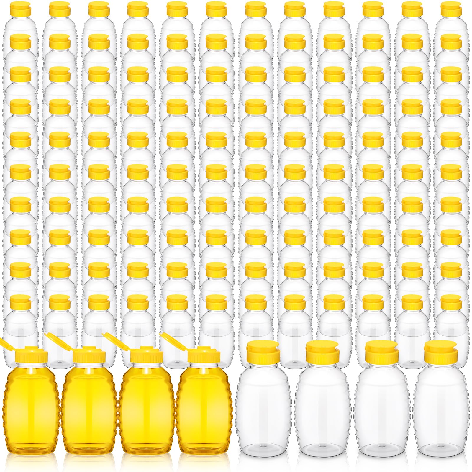 120 Pcs Clear Plastic Honey Bottles 16 Oz - Empty Honey Jars with Lids - Squeeze Bear Bottles for Easy Storage & Dispensing - Perfect for DIY Honey, Syrup, Sauce & Cosmetics Packaging