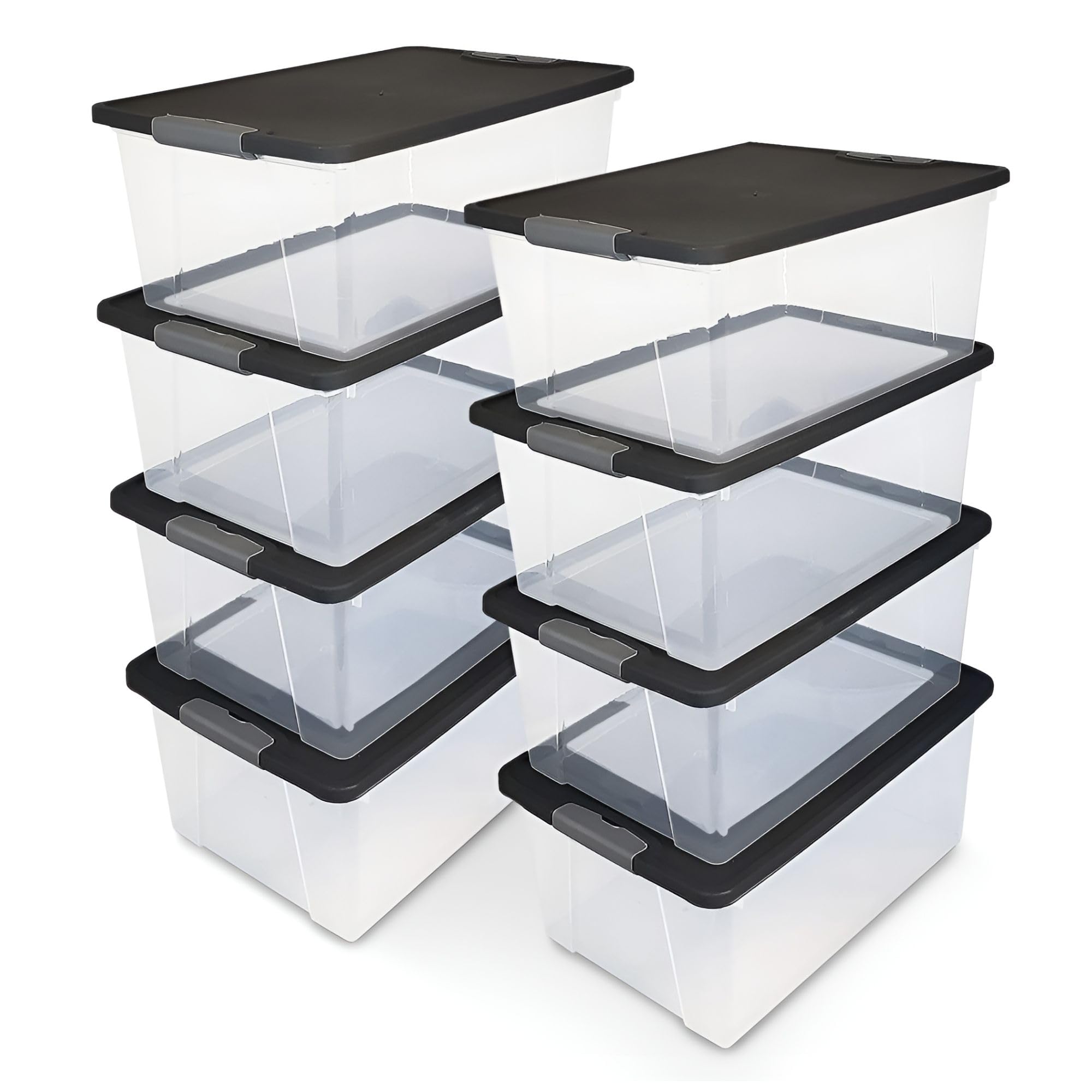 HOMZ 8-Pack 15Qt Clear Plastic Storage Bins with Lids - Organize Home & Office