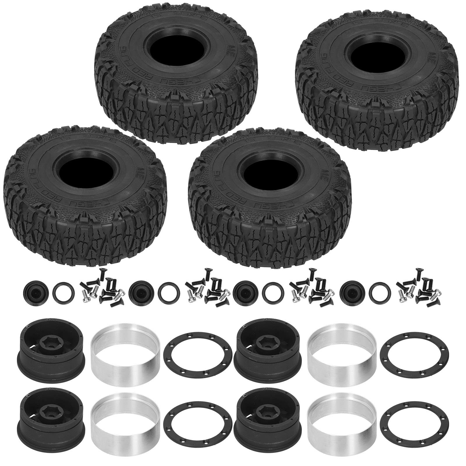 1/10 Scale RC Car Wheel Hub & Tire Set (4PCS) - Compatible with TRX4, SCX10, 90046 Models - Silver - Perfect for Off-Road Crawling & Rock Racing Scenarios