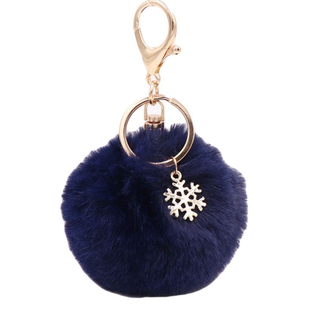 Snowflake Fluffy Pompom Keychain - Cute Car Key Ring Holder with Soft Ball Charm for Women, Girls (Perfect for Car Keys, Bags, Gifts & Winter Accessories)