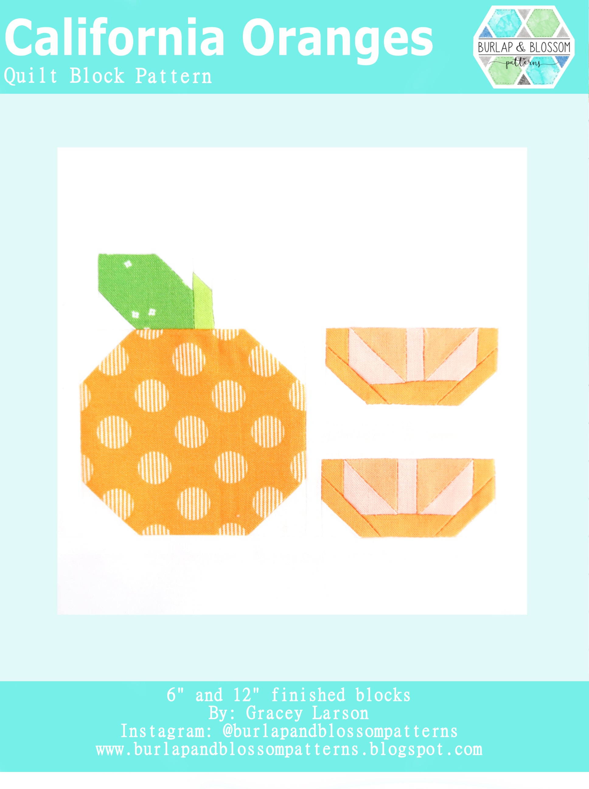 Burlap and Blossom California Oranges Quilt Block Pattern - Digital Download PDF for DIY Quilting, Home Decor & Craft Projects