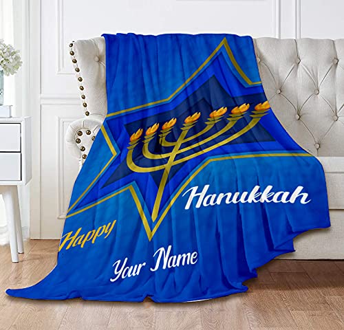 Personalized Hanukkah Fleece Blanket - Ultra Soft & Cozy 50x60 Inch Holiday Throw for Couch, Sofa, Bed - Perfect for Hanukkah Gifts, Winter Nights & Jewish Celebrations