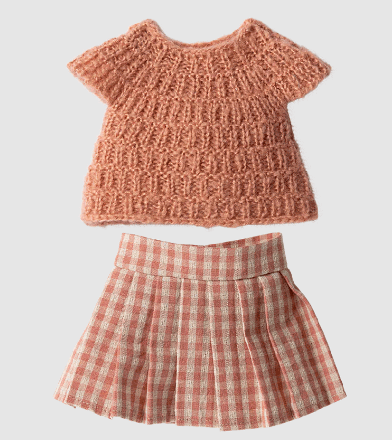Maileg Size 3 Knitted Shirt and Skirt Set - Soft Cotton Baby Girl Outfit for Spring & Summer | Perfect for Playdates, Photo Shoots & Special Occasions