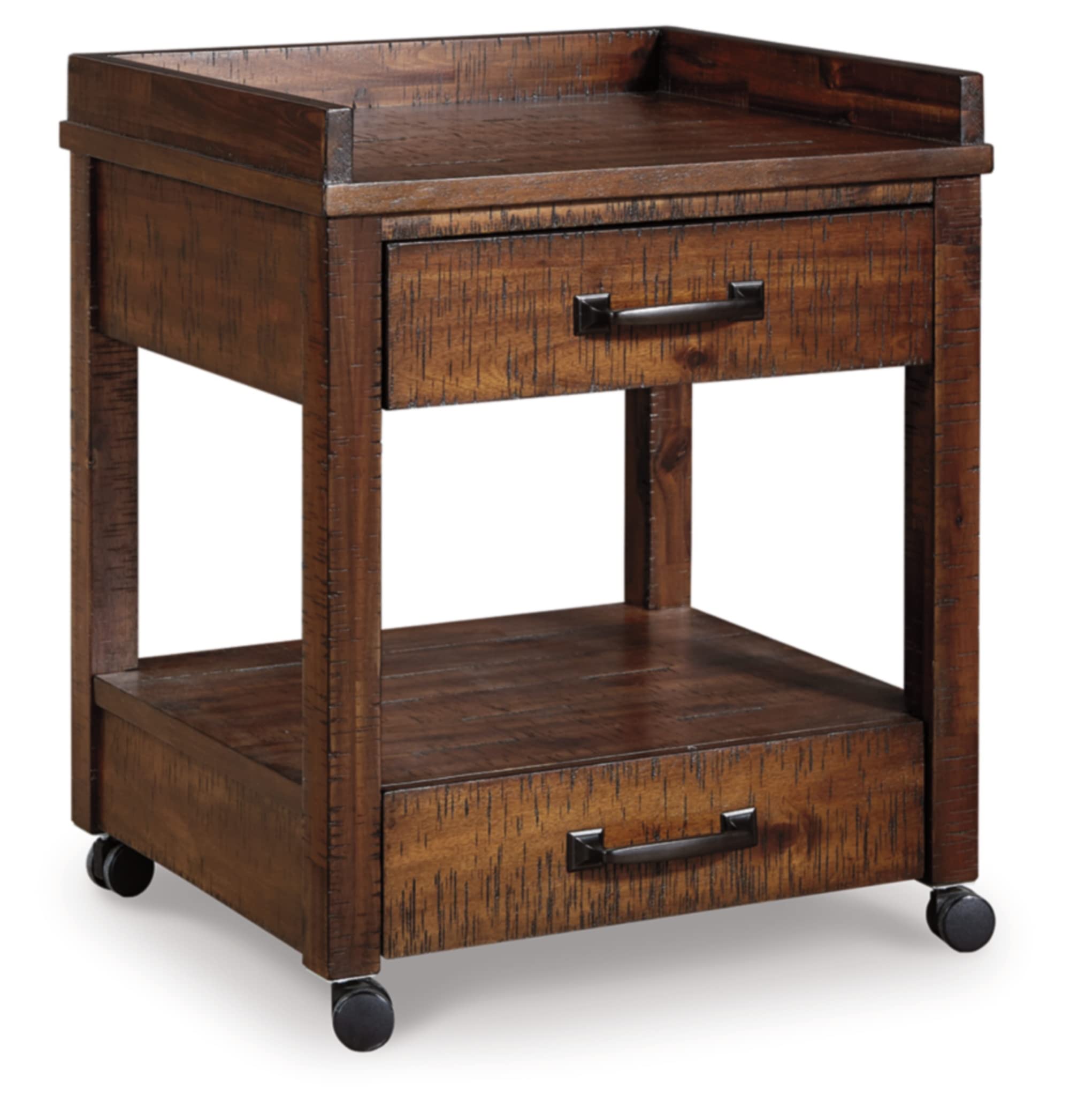 Signature Design by Ashley Baldridge Rustic Industrial Office Printer Stand with Storage - Brown Wooden Computer Desk Organizer for Home Office & Workspace