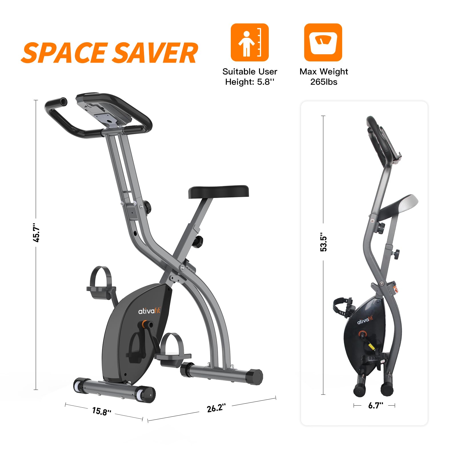 ATIVAFIT Foldable Magnetic Exercise Bike - 3-in-1 Upright & Recumbent Indoor Cycling Bike with Resistance Bands | Home Gym Equipment for Cardio, Weight Loss & Full-Body Workout
