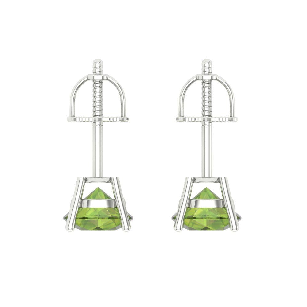 1.50 Carat Round Cut Natural Green Peridot Stud Earrings in 14K White Gold with Screw Back - Perfect for Weddings, Anniversaries & Special Occasions