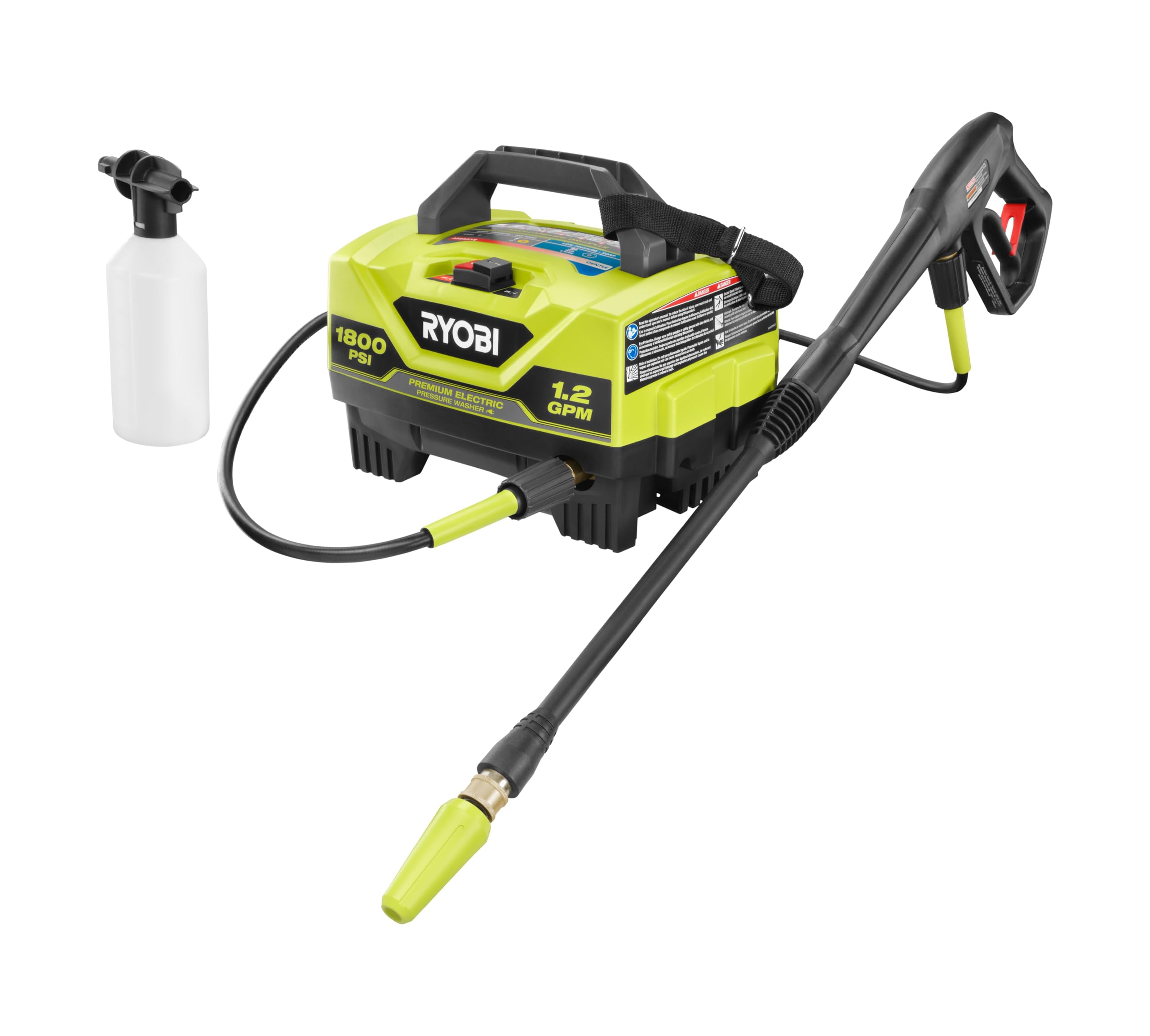 RYOBI 1800 PSI 1.2 GPM Electric Pressure Washer - Powerful Cleaning for Driveways, Decks & Outdoor Surfaces