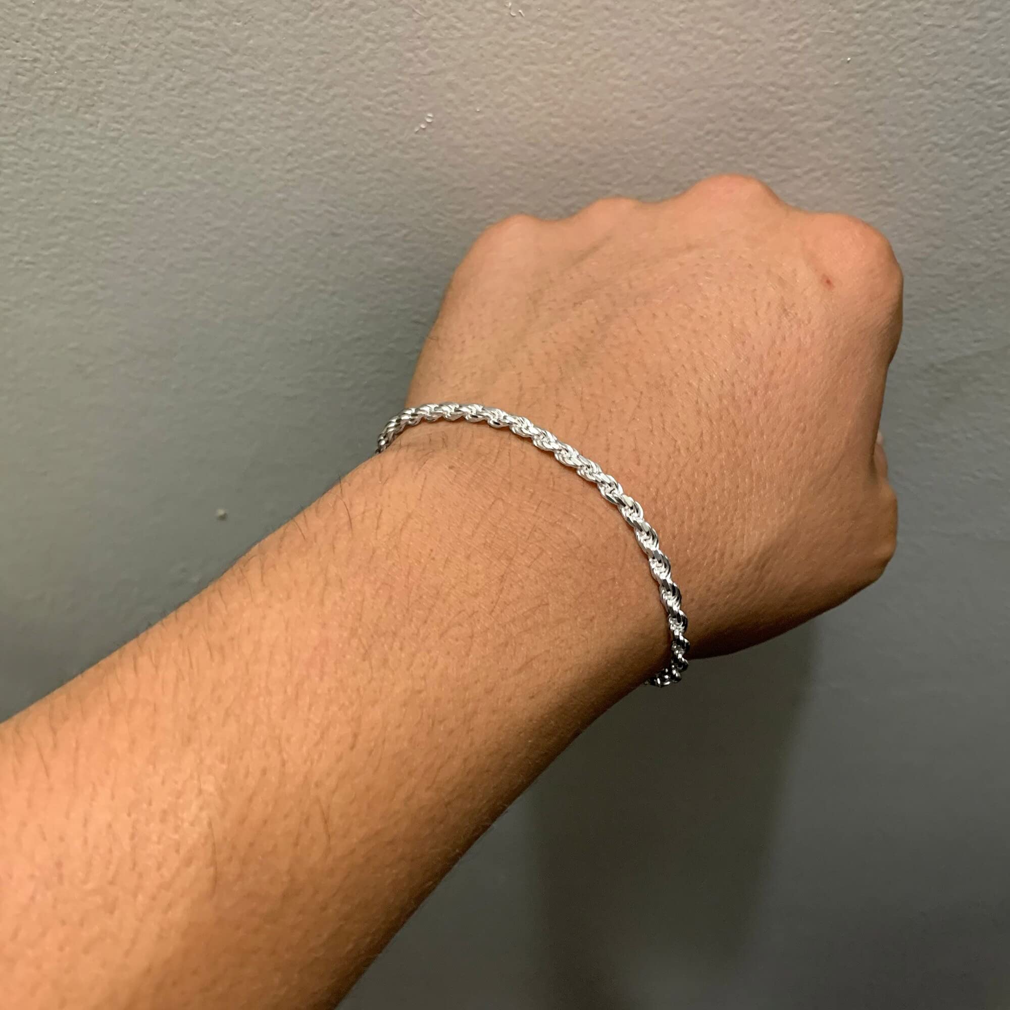 BRIJEWNES 925 Sterling Silver Clasp 2mm 2.5mm 3mm Gold & Silver Rope Chain Bracelet for Men & Women - Solid Diamond Cut Rope Chain Jewelry - Perfect for Gifts, Casual Wear, and Special Occasions