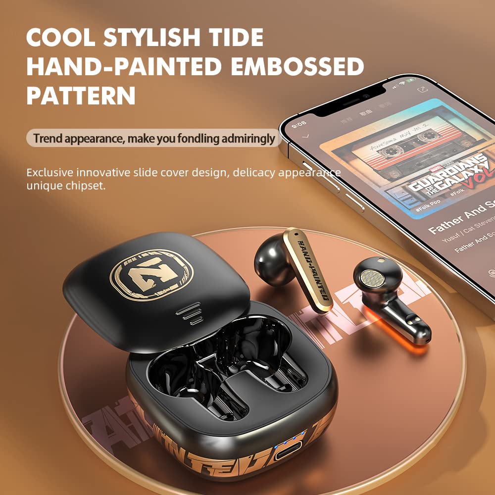 Wireless Bluetooth 5.2 Headphones with ENC Noise Cancelling, 3D Stereo Sound, Touch Control & IPX7 Waterproof - Sport Earbuds with Charging Case & HD Dual Mics for Calls (Gold) - Perfect for Running, Gym Workouts & Outdoor Activities