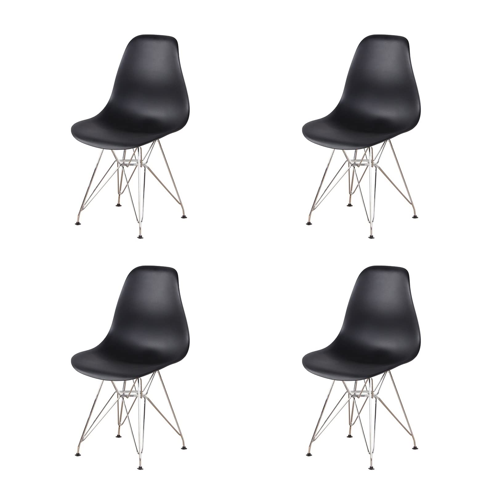 QIAOMO Set of 4 Modern Dining Chairs with Chrome Metal Legs - Nordic Style Black Accent Chairs for Living Room, Office, Study & Bedroom - Perfect for Home Decor, Dining Sets and Workspace Seating