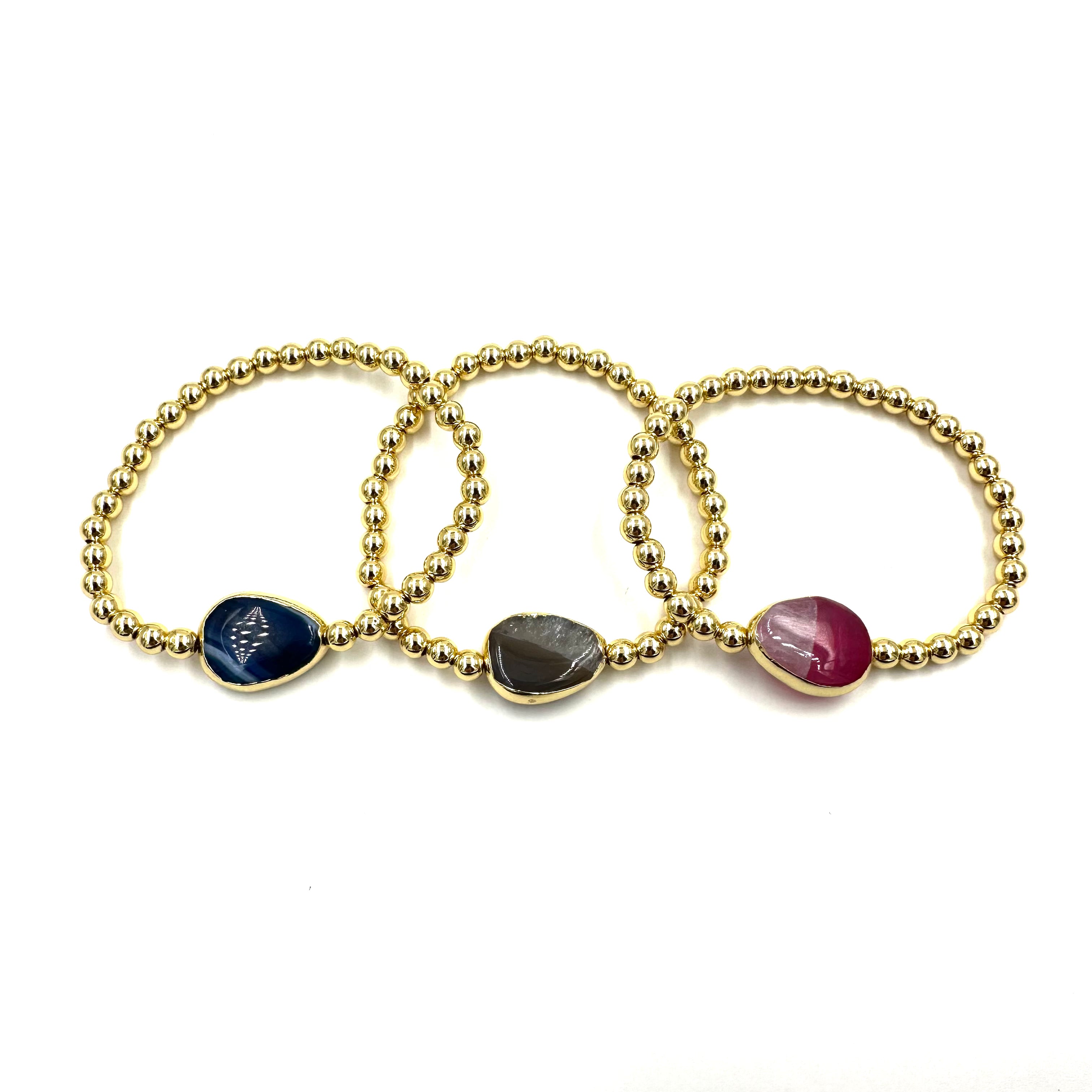 Ashley Gold Stainless Steel Gold Plated Beaded Semi Precious Stretch Bracelet for Women - Elegant Jewelry Gift for Birthday, Anniversary & Special Occasions