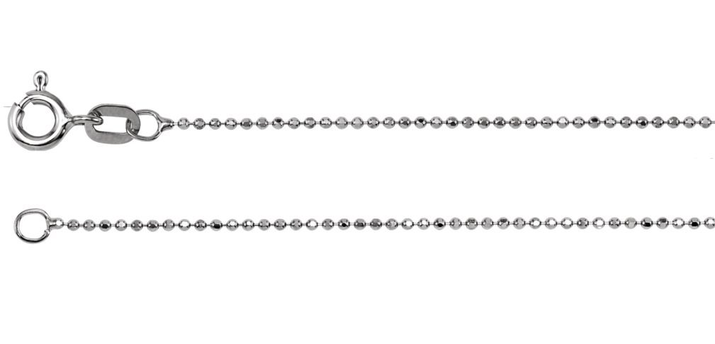 14K White Gold Solid Diamond-Cut 1mm Bead Chain Necklace for Women - Dainty Layering Necklace, Gift for Her, Wedding, Anniversary & Everyday Jewelry